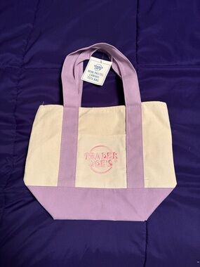 Mini Pastel Canvas Tote Bag - Cream and Lavender